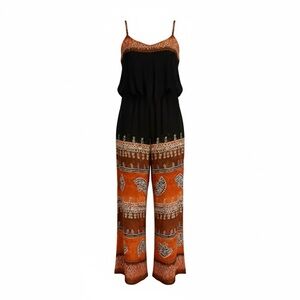 Free People Boho Pattern Sheer Wide Leg Palazzo Jumpsuit Cover Up Size Medium